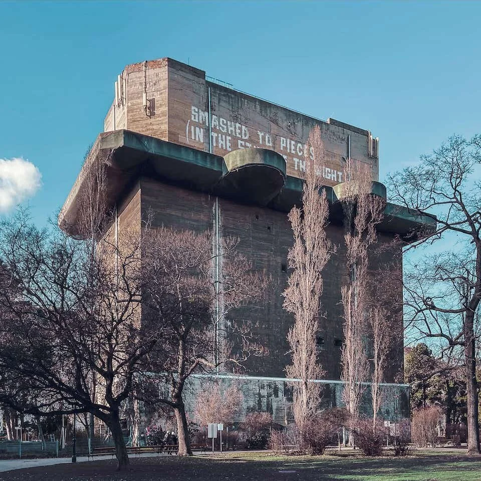 The lead flak tower at Arenabergpark in Vienna