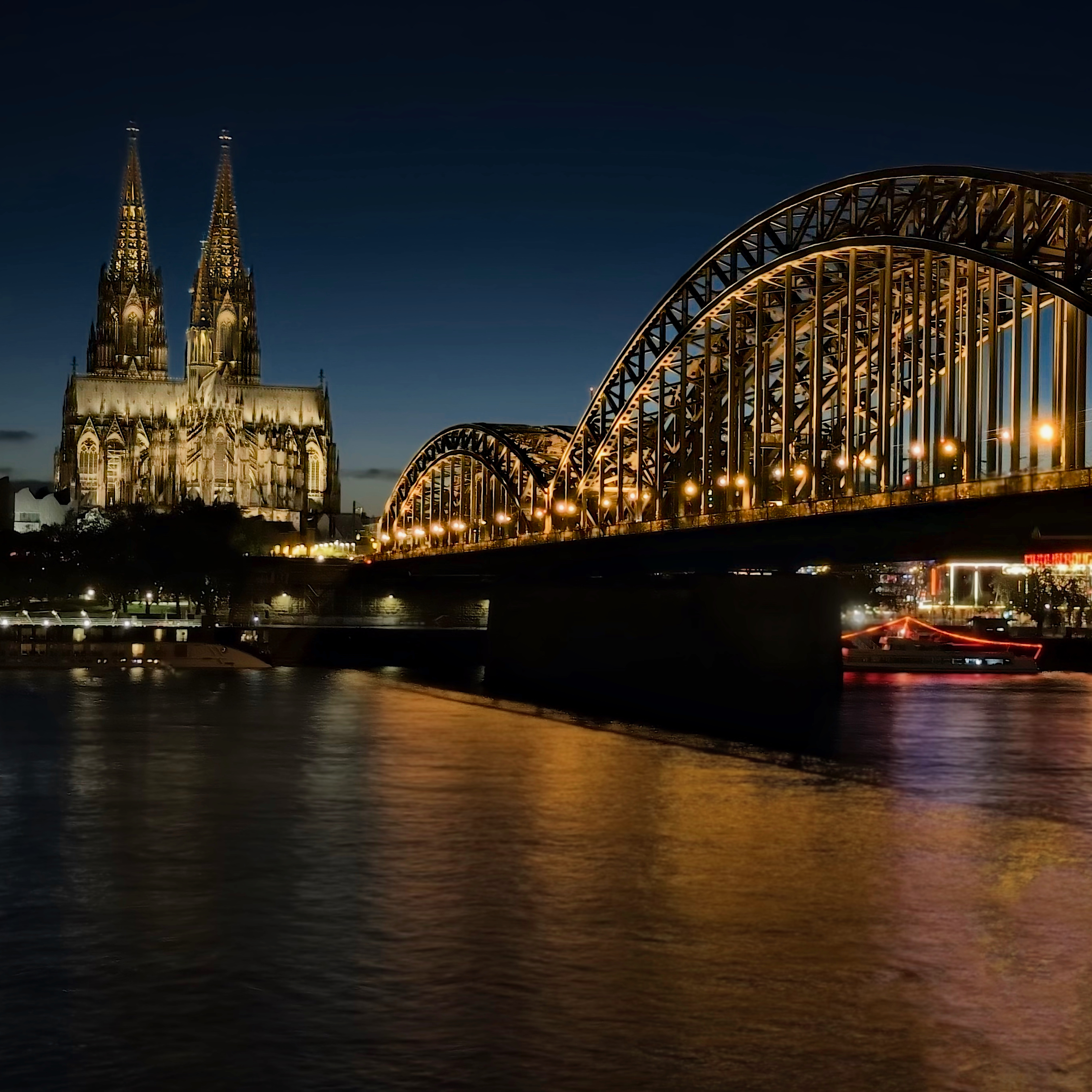Cologne Cathedrahl shot from the Rheinboulevard during the blue hour