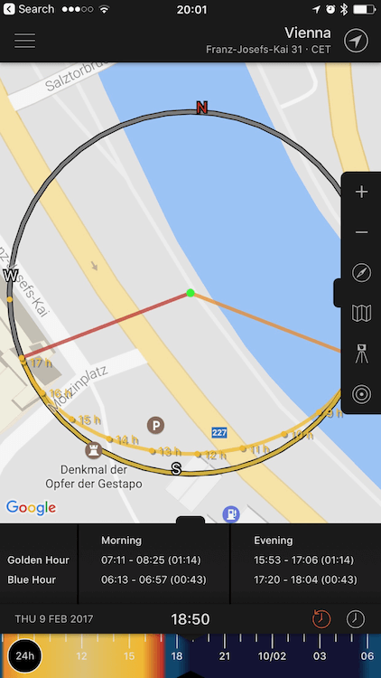 Golden and Blue Hour in Sun Surveyor App