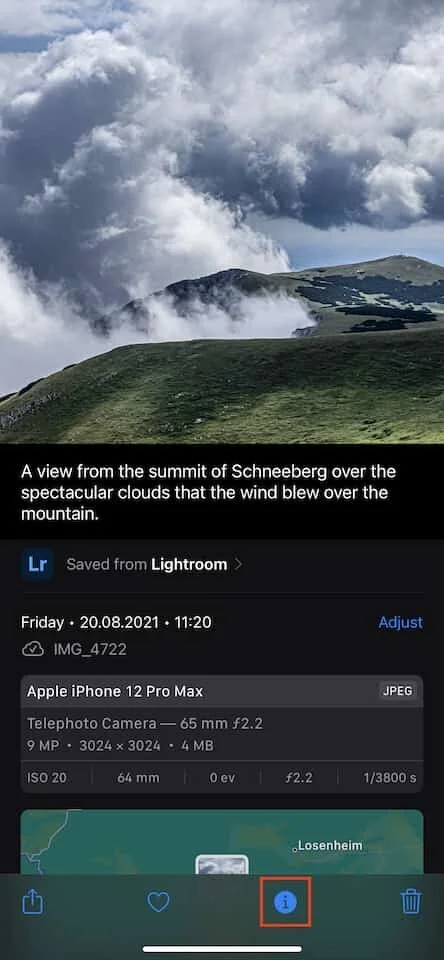 iOS 15 EXIF viewer in Photos App