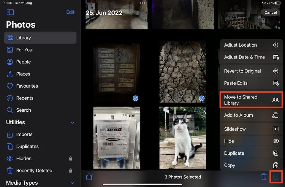 Manually move Photos to the iOS 16 Shared Photo Library