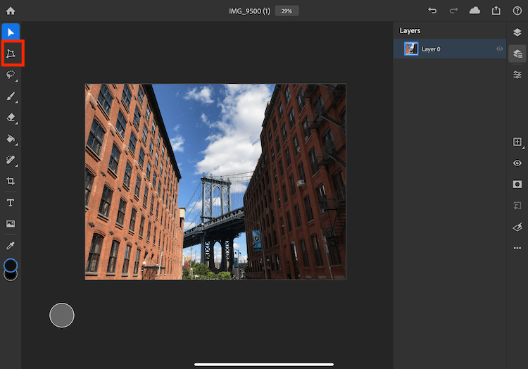 Using the transformation tool to fix perspective distortions in Photoshop on iPad