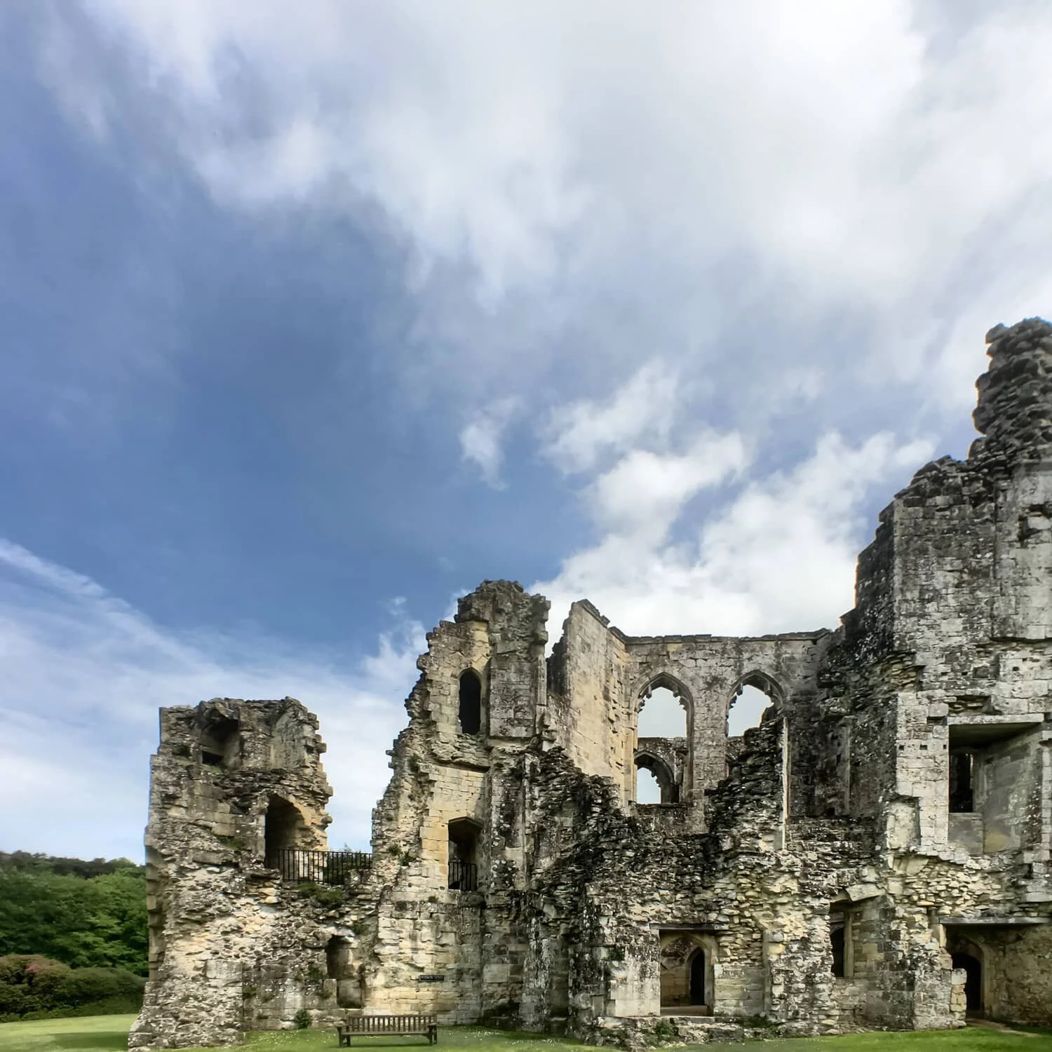 Bench in front of Locksley Castle aka Old Wardour Castle