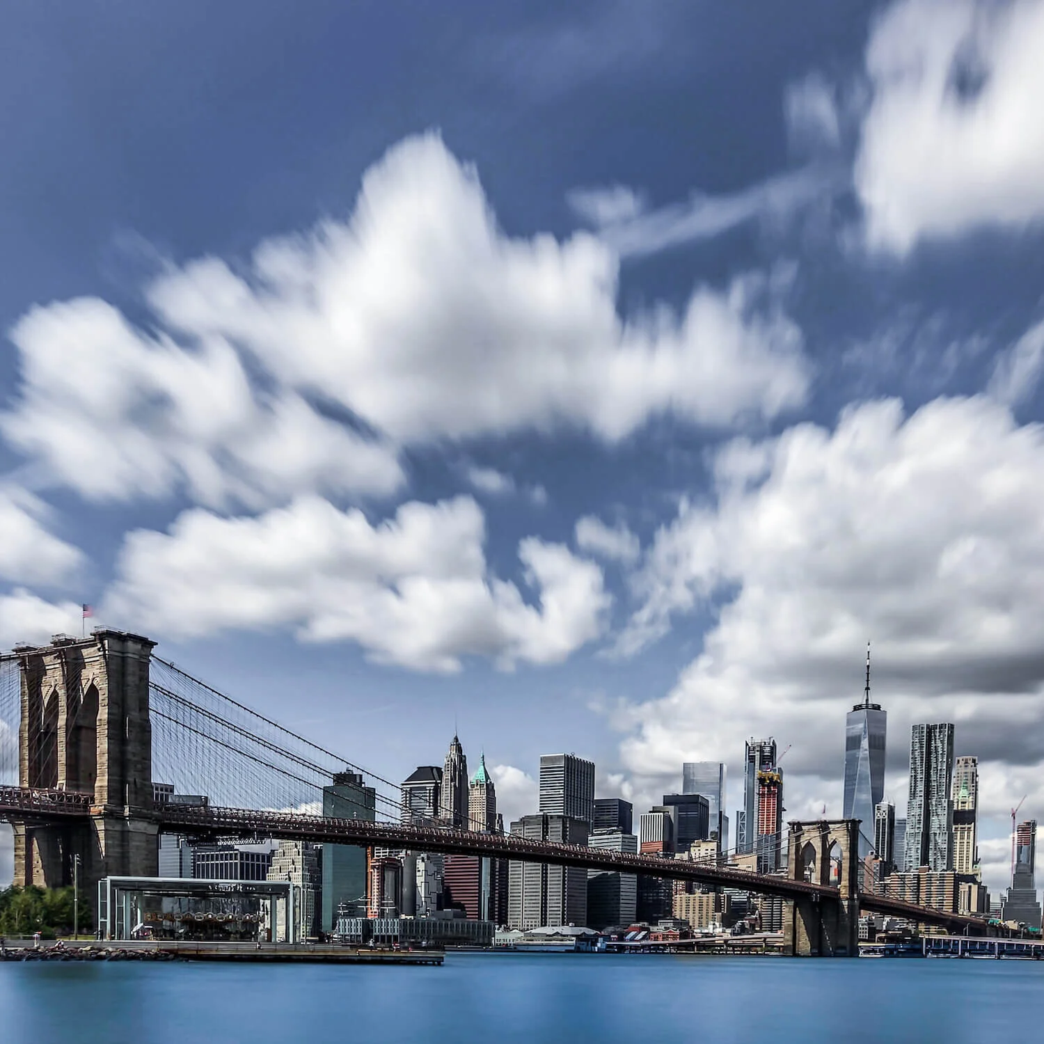 Brooklyn Bridge with moving clouds shot on iPhone 7 Plus using Slow Shutter Cam App