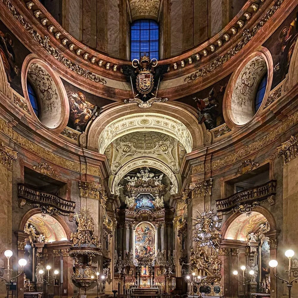 Inside of St. Peter Church in Vienna shot using iPhone Night Mode Camera