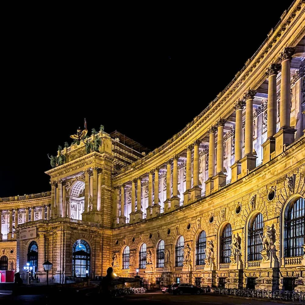 The Hofburg Palace in Vienna at night shot using iPhone Night Mode