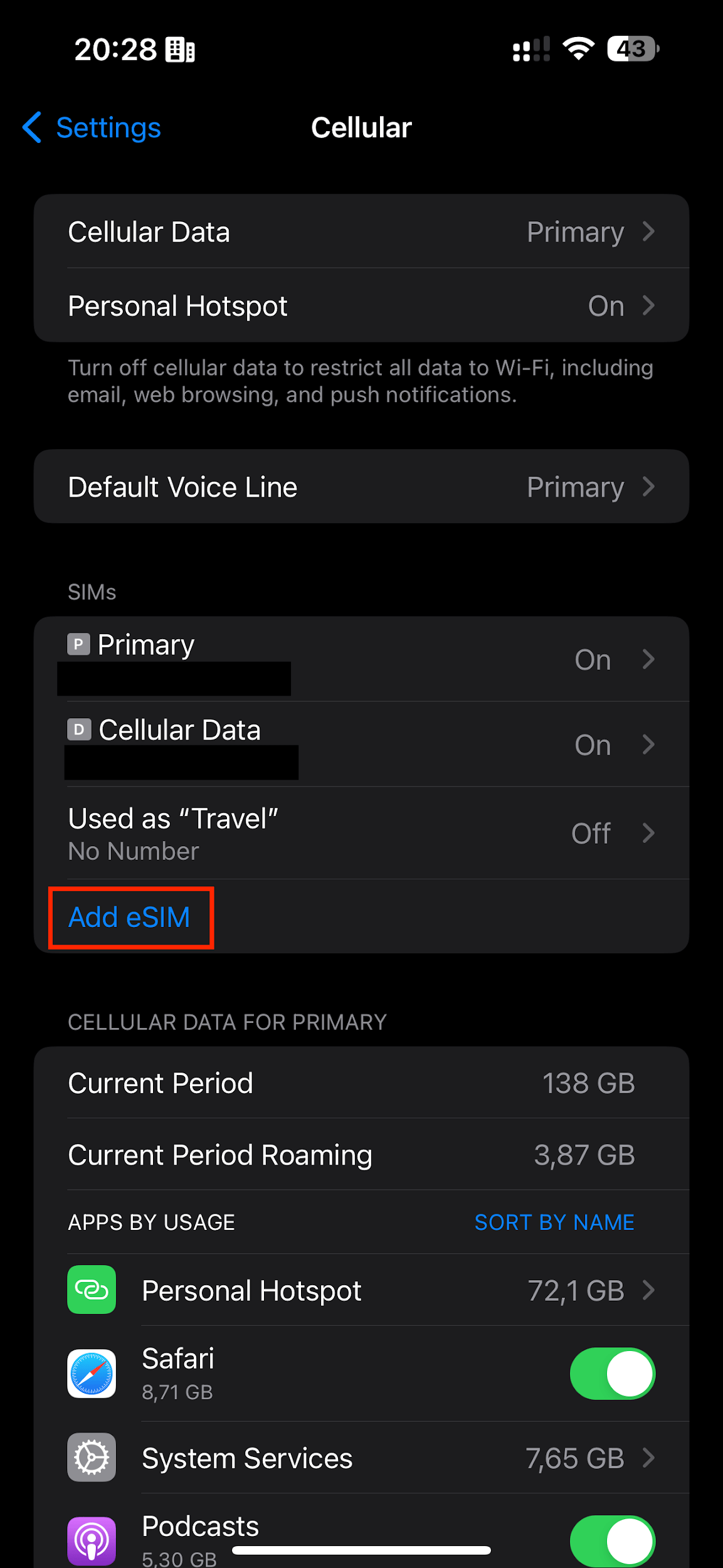 Add the Holafly eSim by tapping add eSim in the cellular settings on your iPhone
