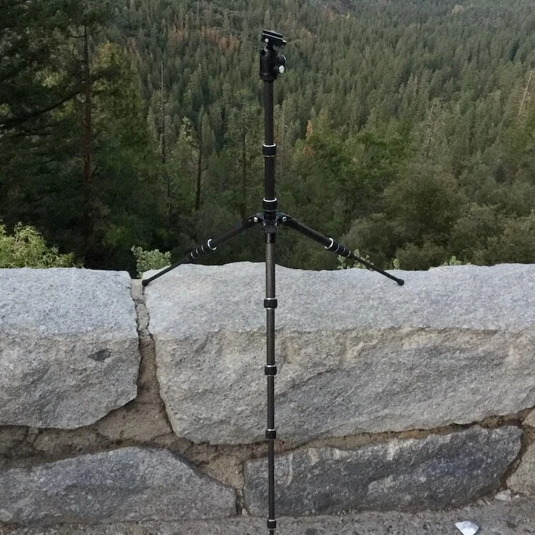 AmazonBasics Travel Tripod on stone wall in Yosemite