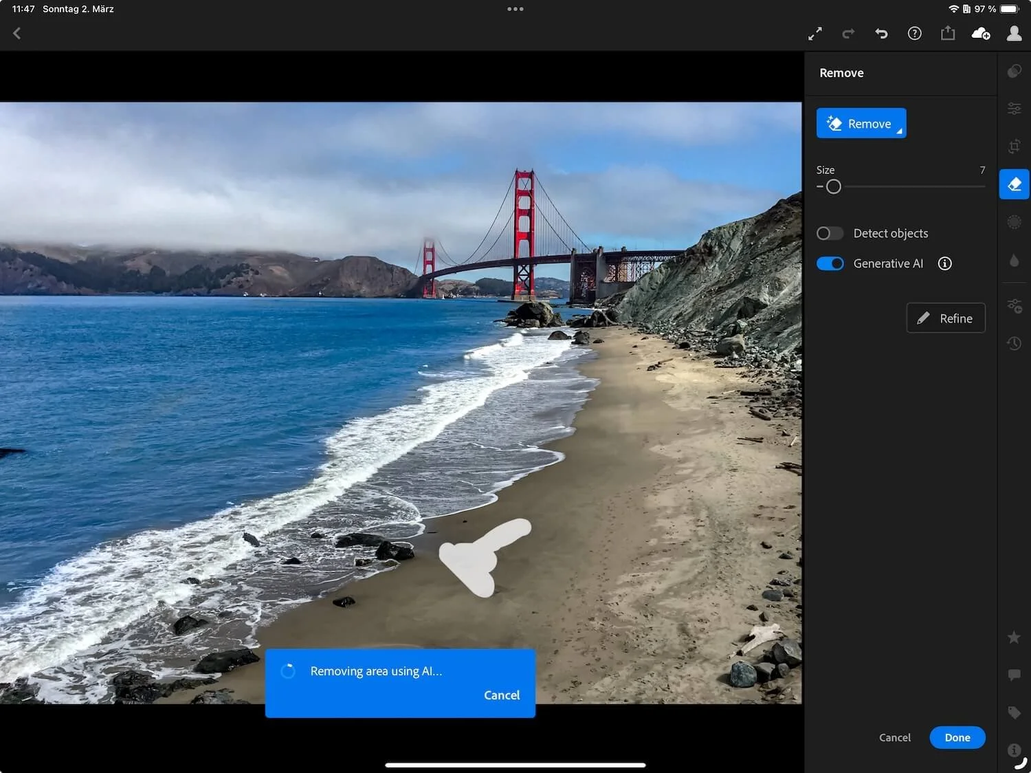 Using the Healing Brush with generative AI in Lightroom Mobile