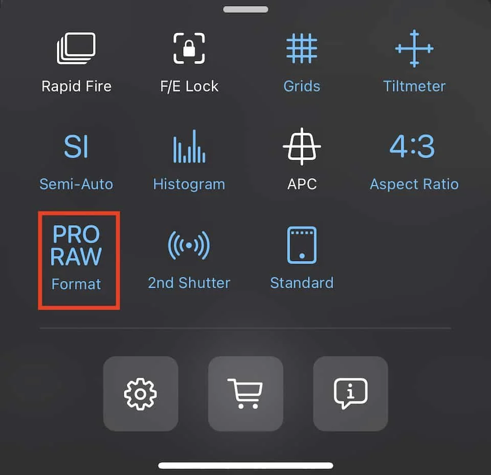 File Format selector in ProCamera App