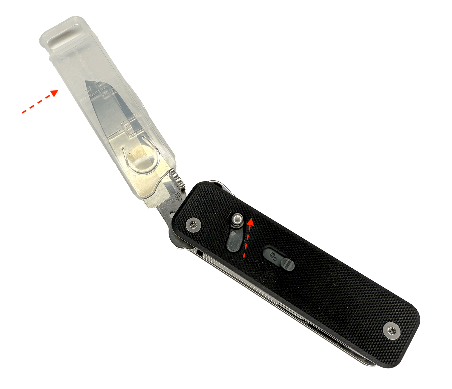 Unlock the blade and press it gently backwards