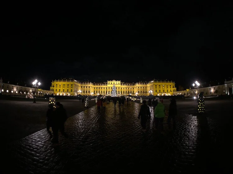 Schönbrunn Palace at night shot on Moment 14mm Fisheye Lens
