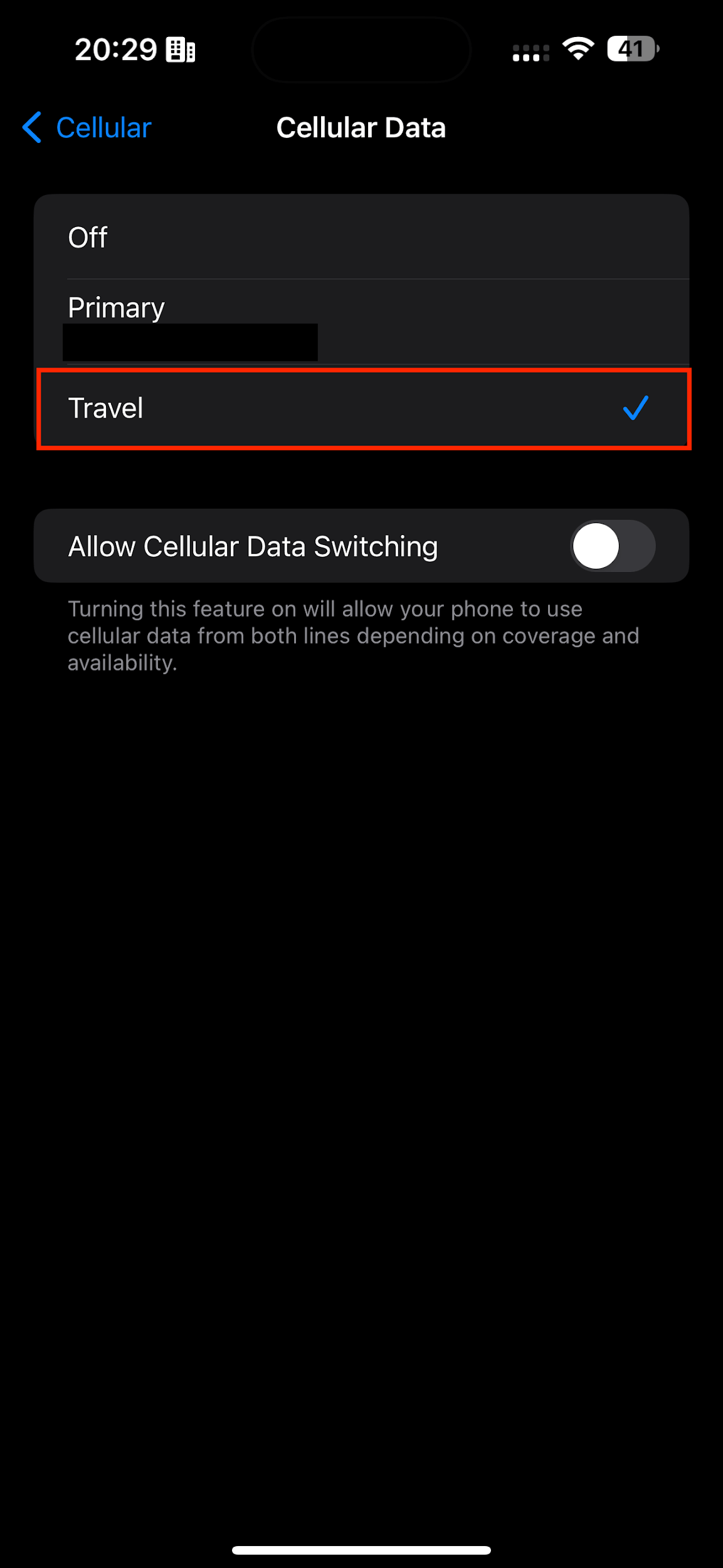 Set the cellular data to use your Holafly eSim