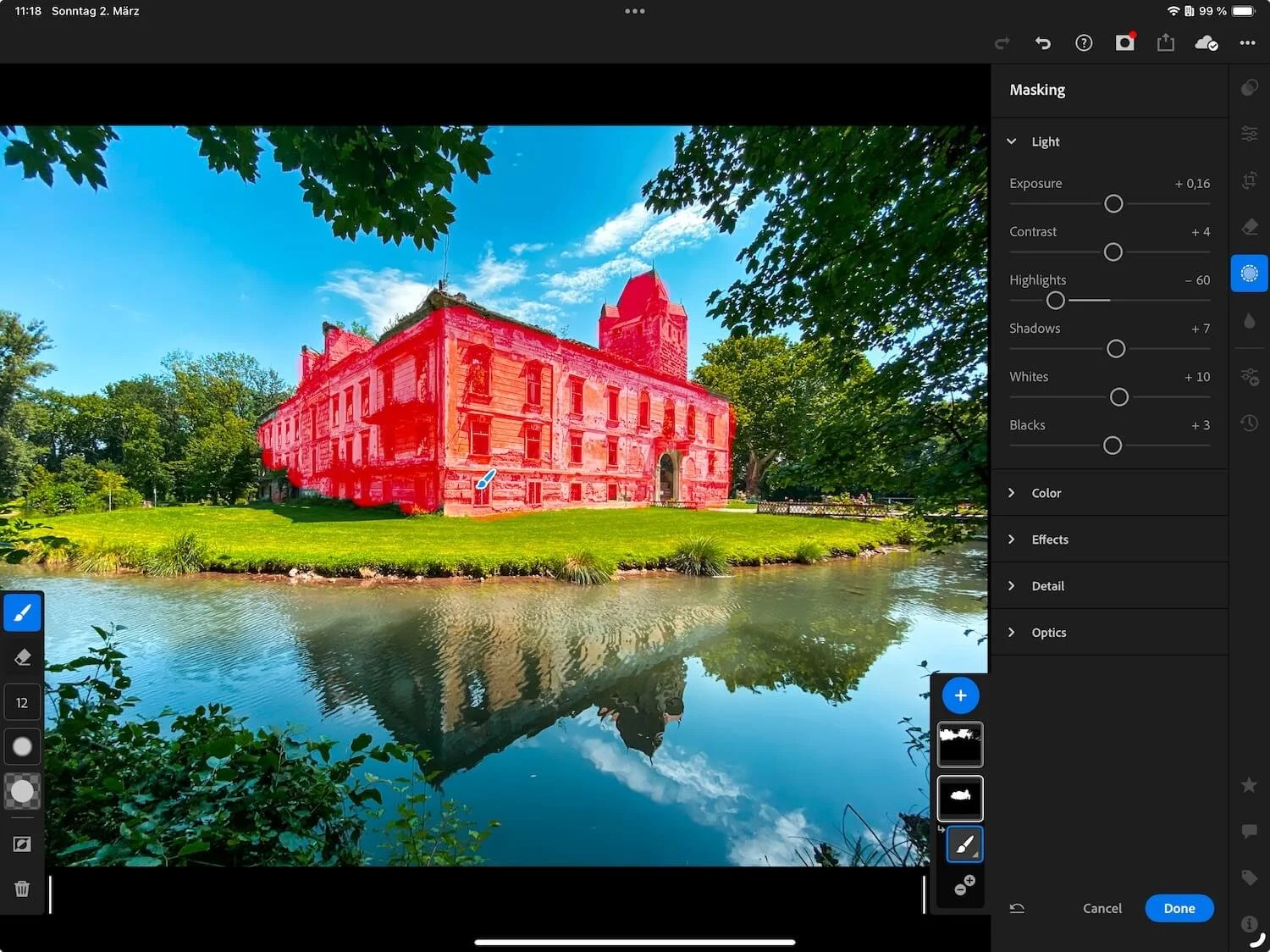 Example of a selective adjustment in Adobe Lightroom Mobile Premium