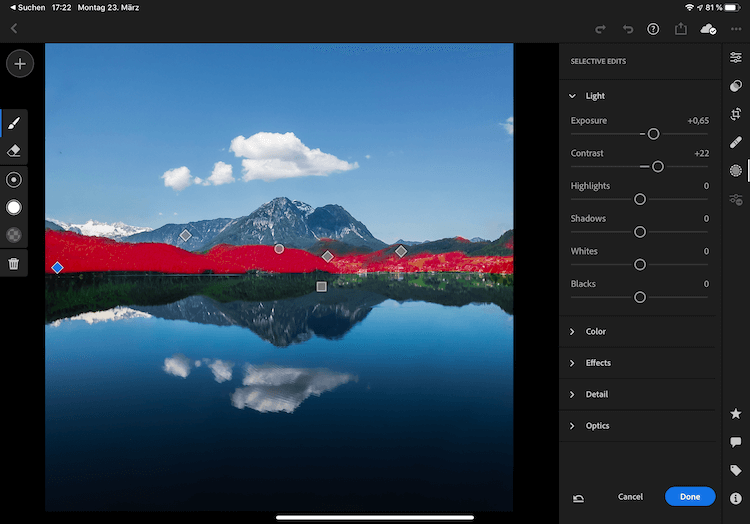 Adding contrast with a local adjustment in Lightroom Mobile