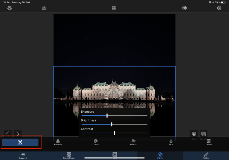 Applying adjustments to a Layer in SuperimposeX app