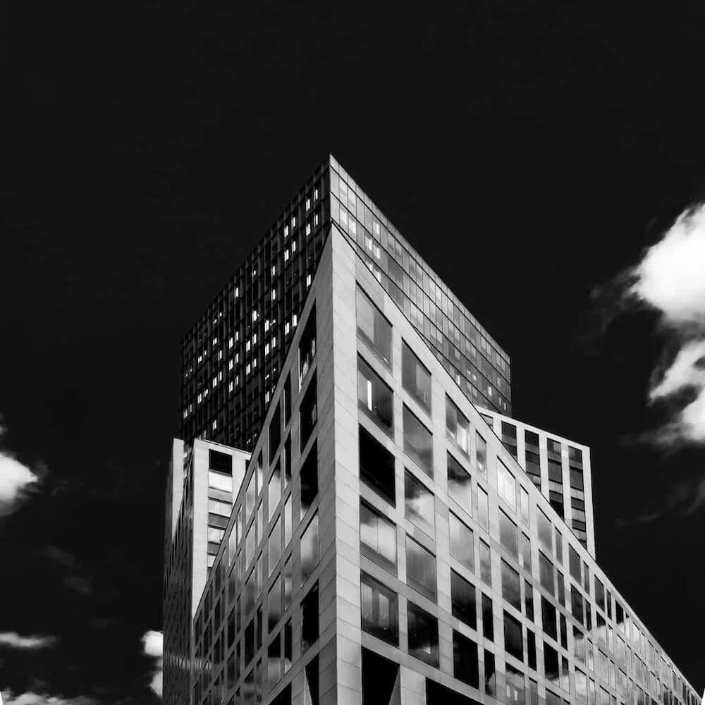 Black and White Photo of modern Architecture in Vienna