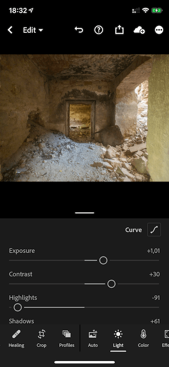 Light Adjustments in Lightroom Mobile