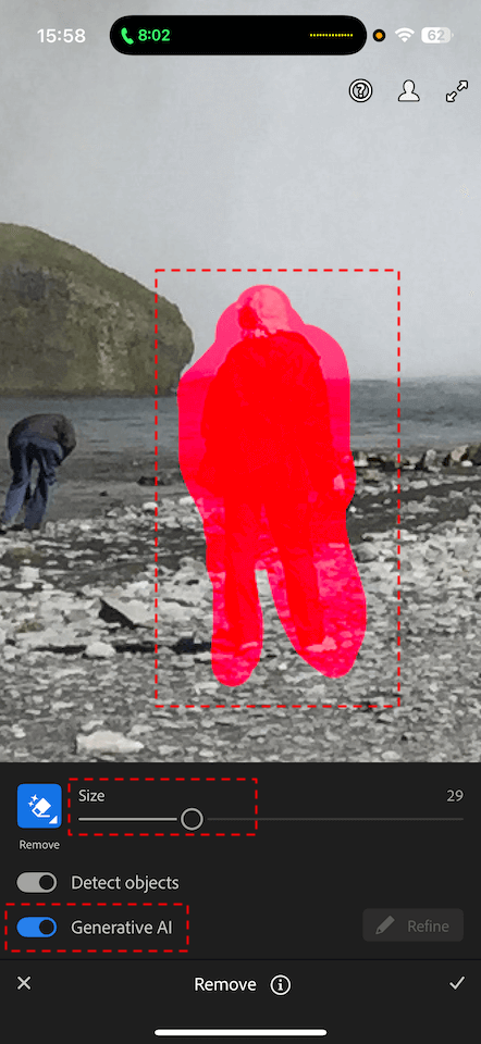 Use the eraser tool with generative AI option enabled