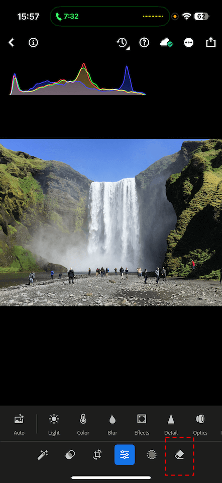 Use the Lightroom Mobile eraser tool to remove people
