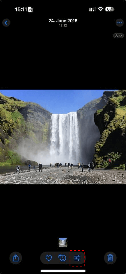 Switch to editing mode in Photos App