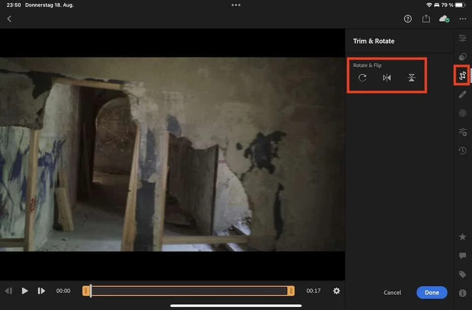 Rotating a video in Lightroom mobile
