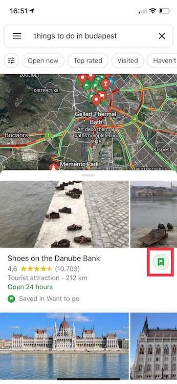Save Places feature from Google Trips in Google Maps.