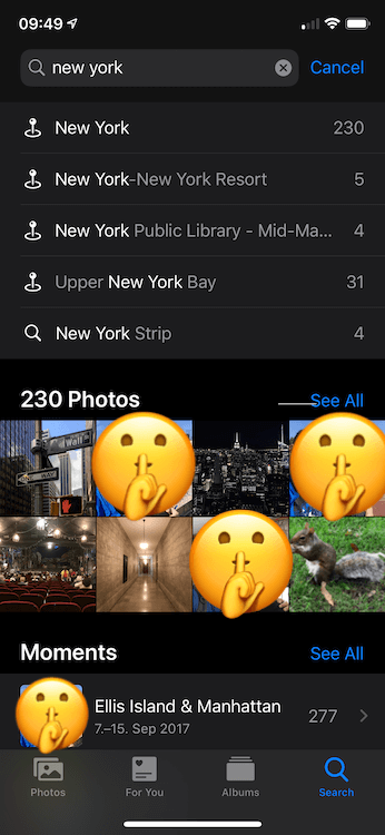 Searching for locations in photos app