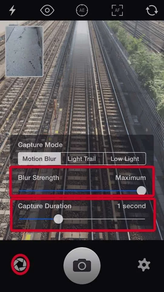 Settings for motion blur in Slow Shutter Cam App