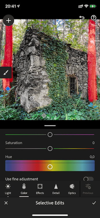 Using local adjustments in Lightroom Mobile for the trees