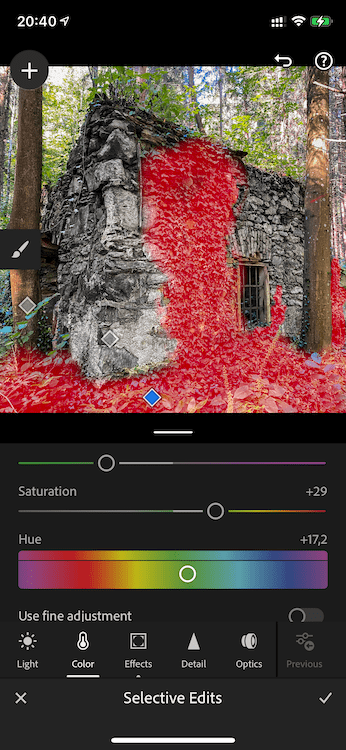 Using local adjustments in Lightroom Mobile to make the plants greener