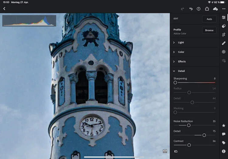 Luminance Detail Slider set to 75